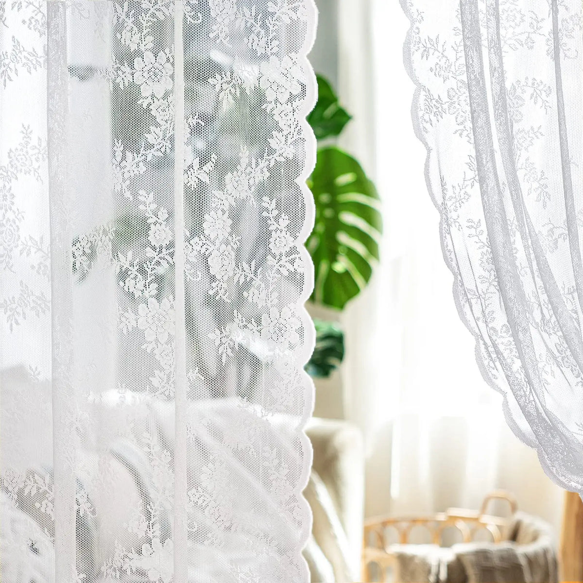Vintage Embroidered Floral Lace Curtain Panel