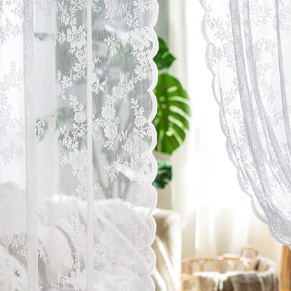 Vintage Embroidered Floral Lace Curtain Panel