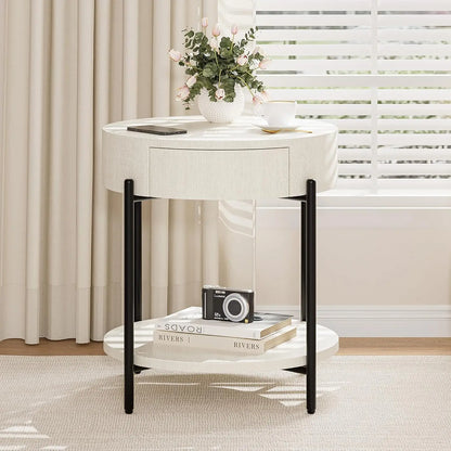 Round Bedside Table with Drawer
