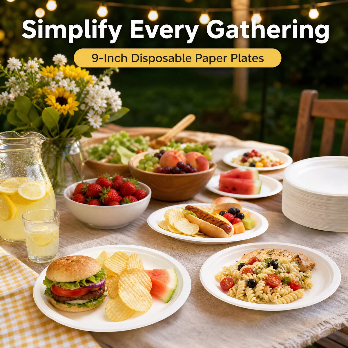 50-Pack 9-Inch Compostable Sugarcane Plates