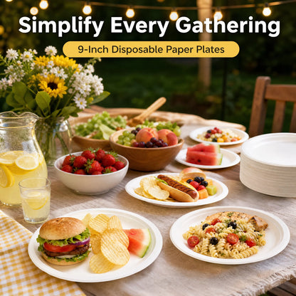 50-Pack 9-Inch Compostable Sugarcane Plates