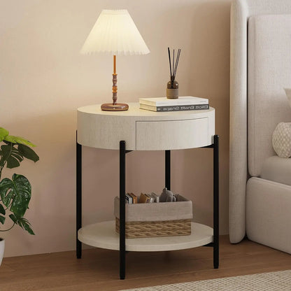 Round Bedside Table with Drawer