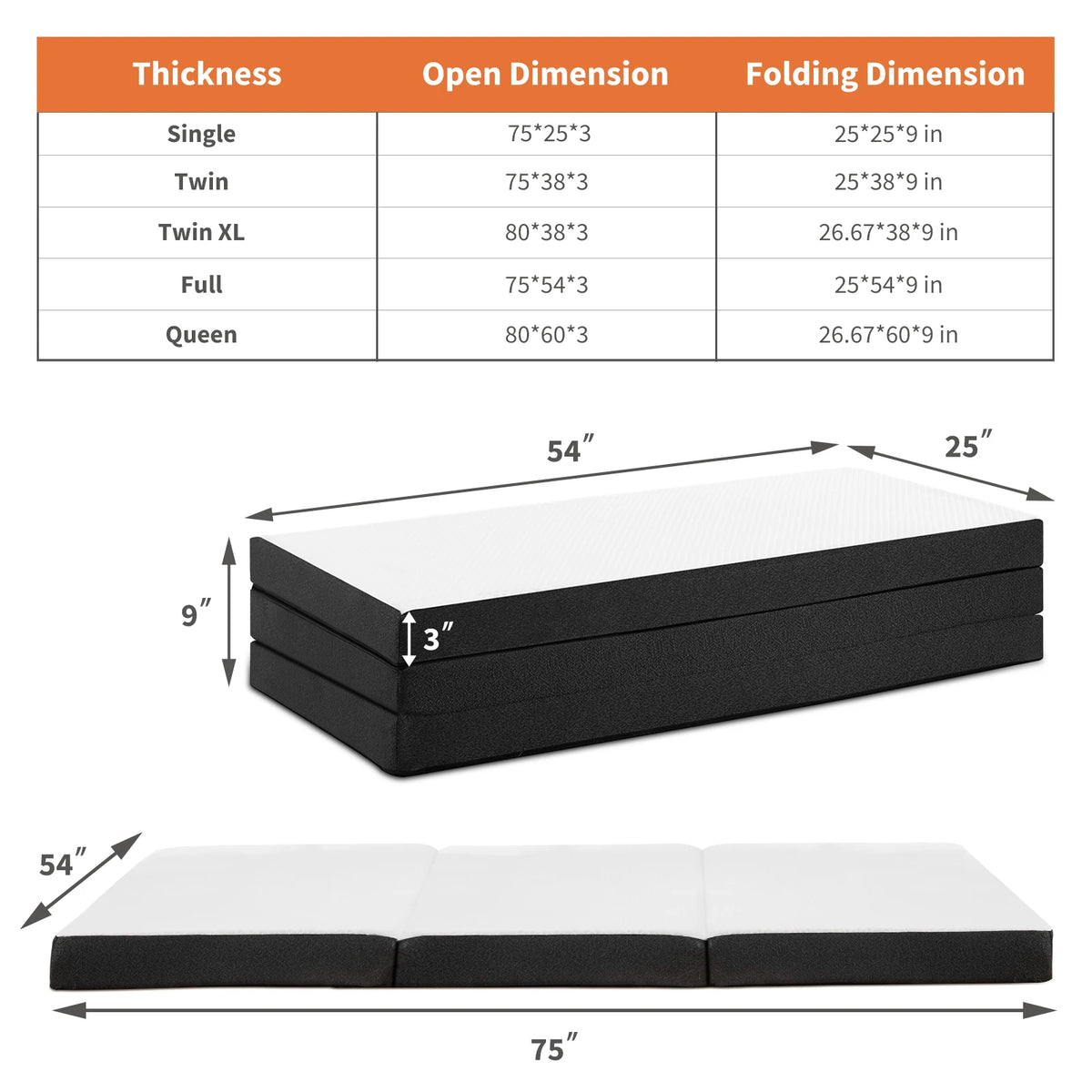 Tri-Fold Portable Floor Mattress