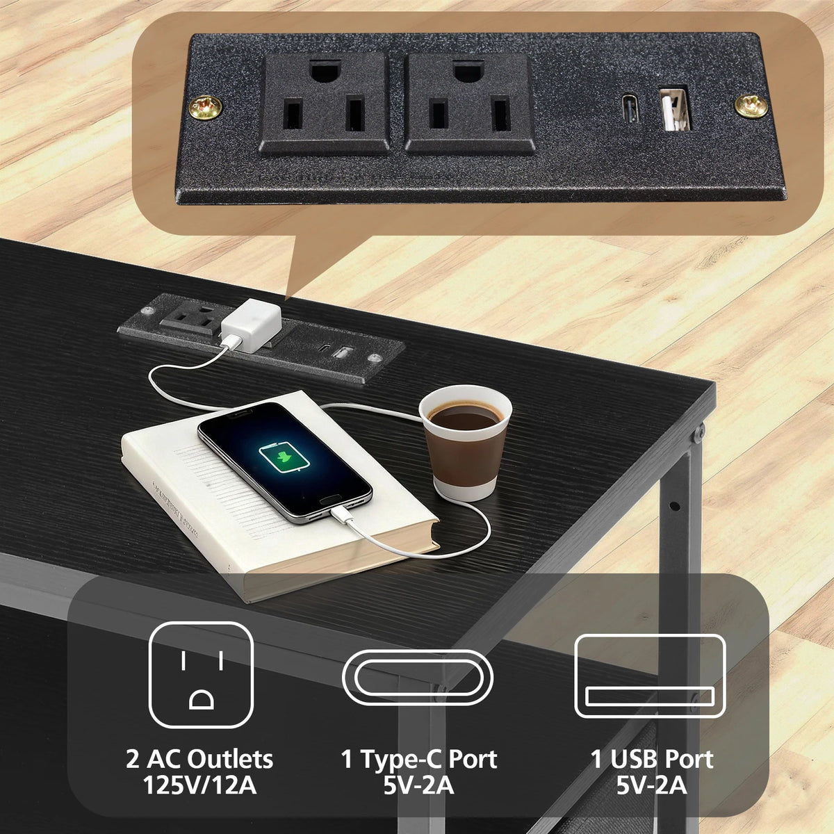 Three-Drawer Nightstand with Charging Station