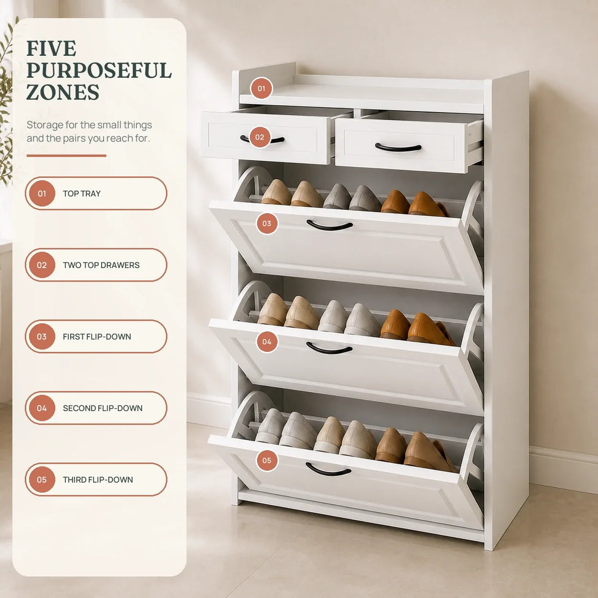 elenvya shoe cabinet five zones