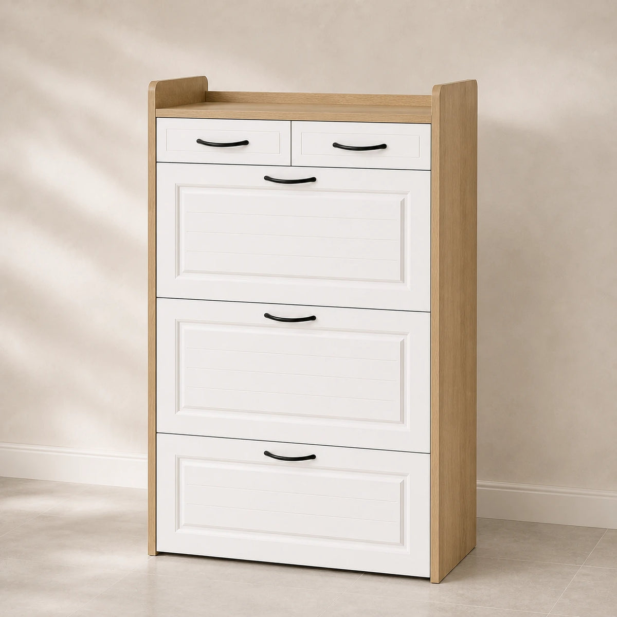 Elenvya Entryway Shoe Cabinet — elenvya shoe cabinet natural wood closed