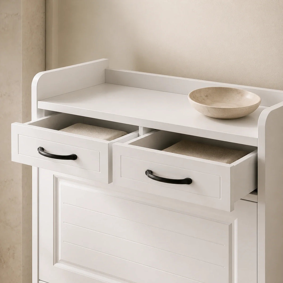 elenvya shoe cabinet top drawers detail